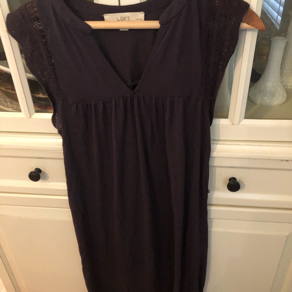 Dark plum sleeveless crotchet cap sleeves dress by loft small petite